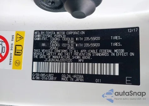 2018 Lexus Rx 350L Luxury/Premium из США, поврежденный, VIN JTJDZKCA6J2001020